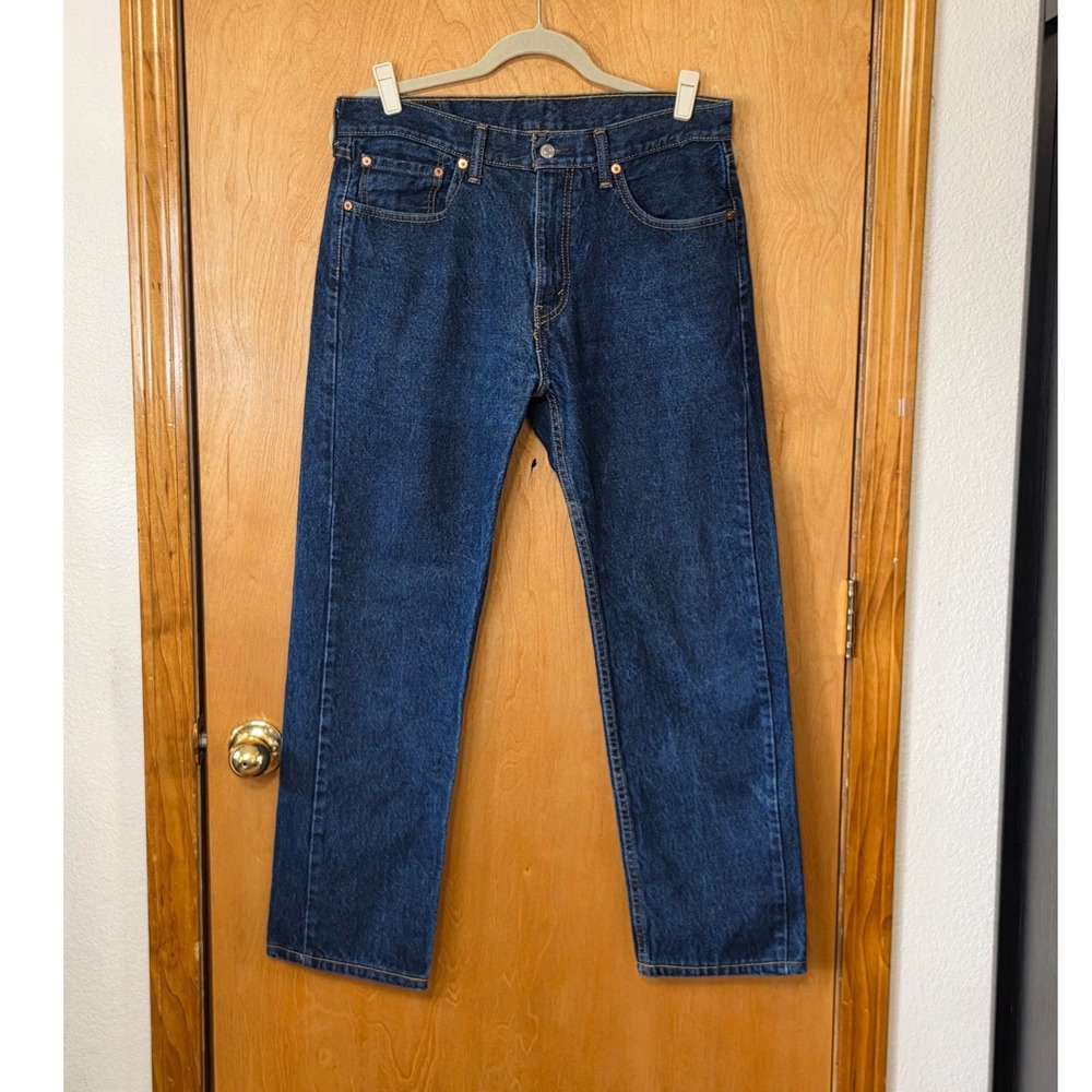 Levis 505 Regular Fit Dark Wash Indigo Straight Leg Jeans Mens 33x32